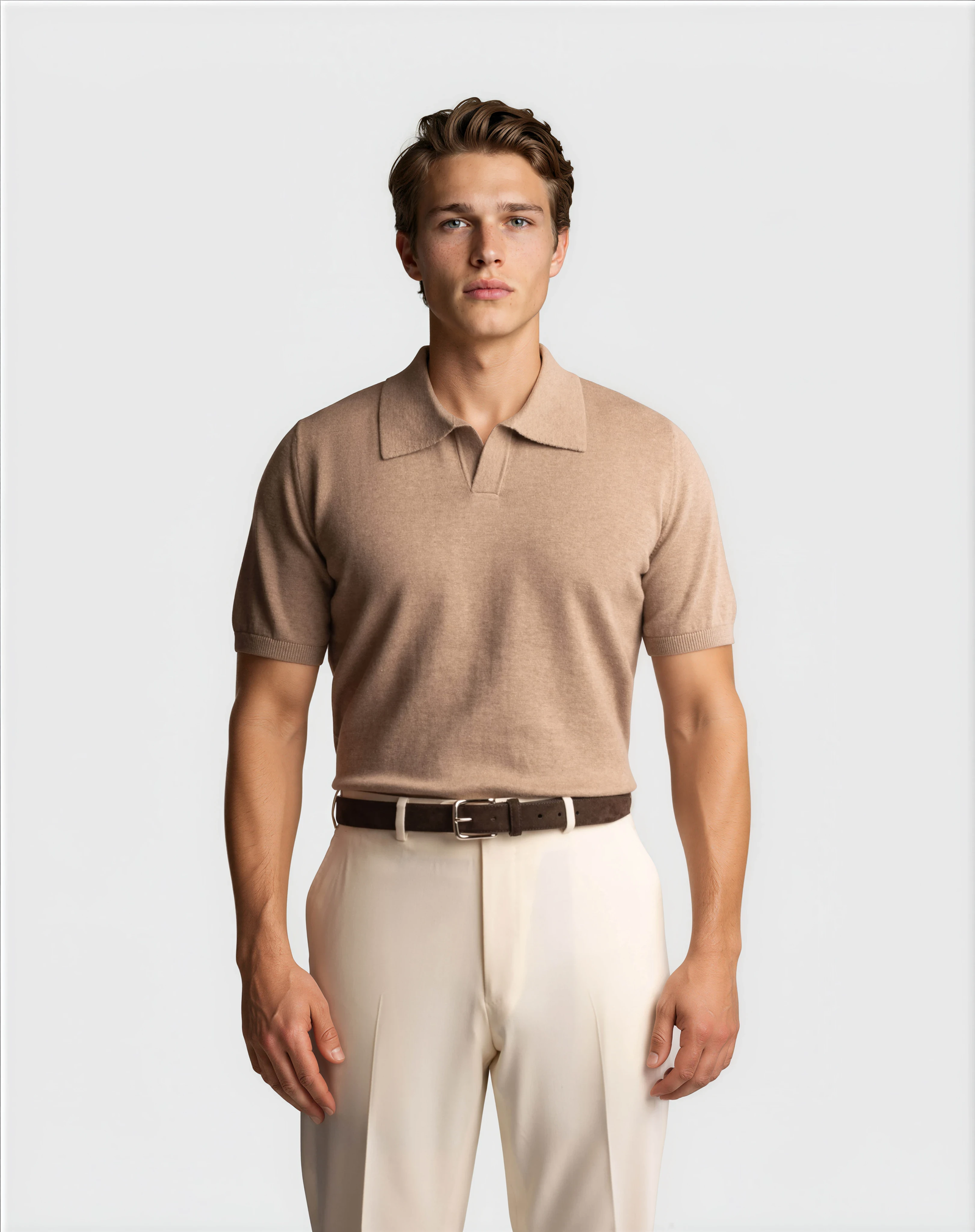 CashSilk Short Sleeve Polo Beige - Sweaters - Cavour